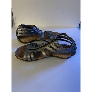 Bearpaw Sandals Gladiator Wedge Shoes Sz 10 Silver Strappy Pewter